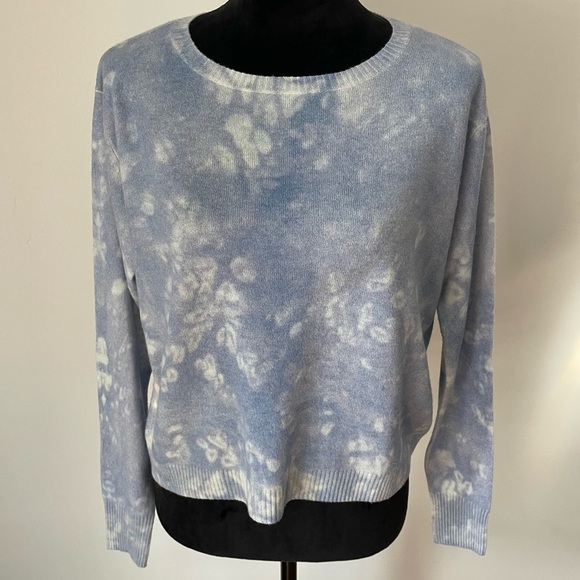 Autumn Cashmere Blue Purple Printed Tie Dye Pure Cashmere Pullover Sweater EUC S - Picture 1 of 7